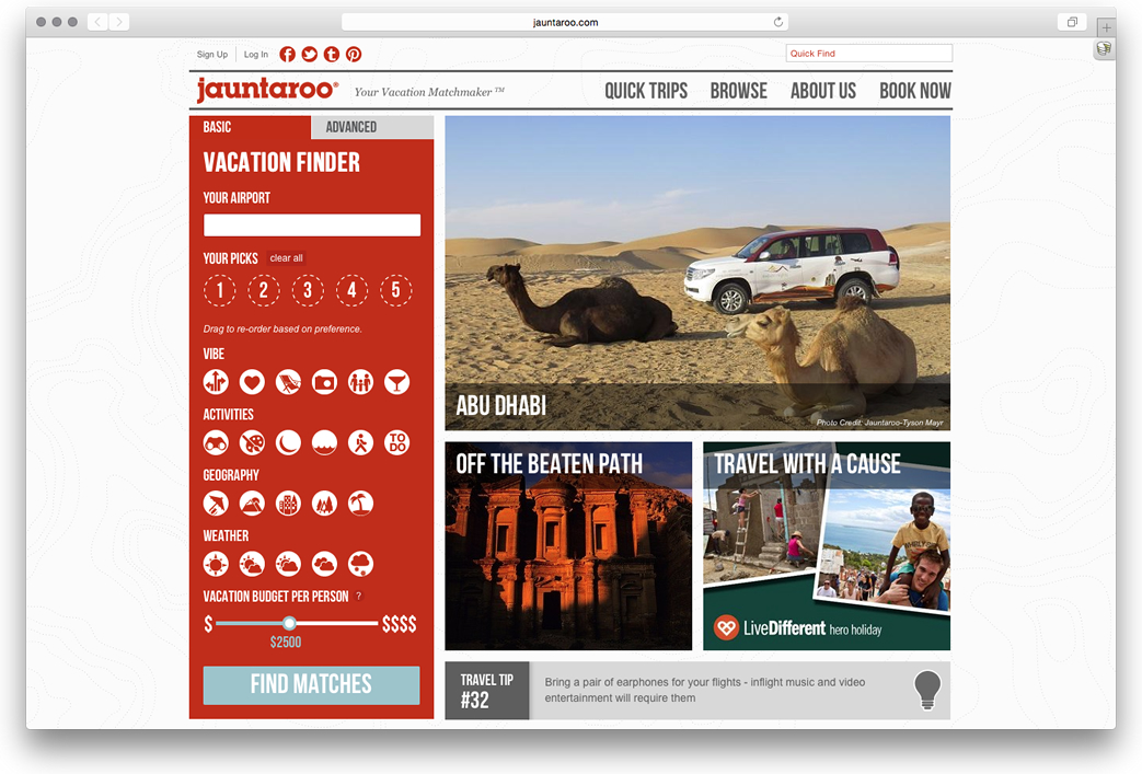 A screenshot of the final homepage design