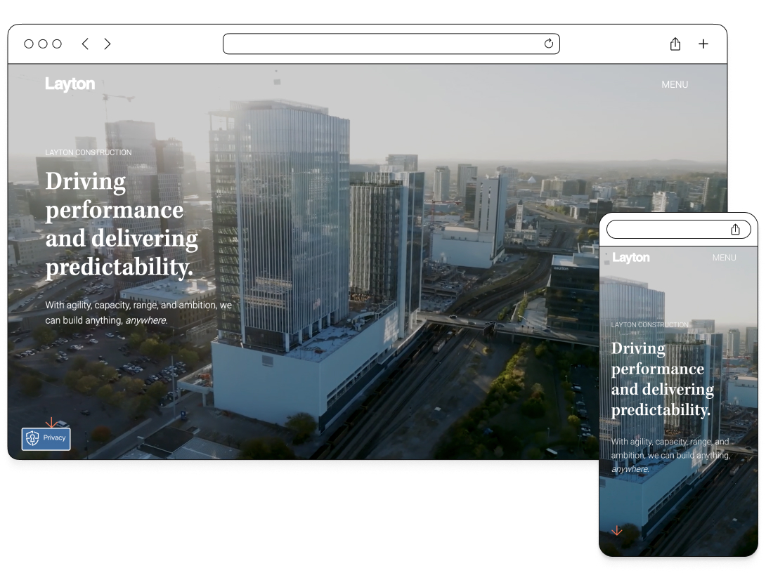 Layton Construction displayed in a mockup browser and mobile device