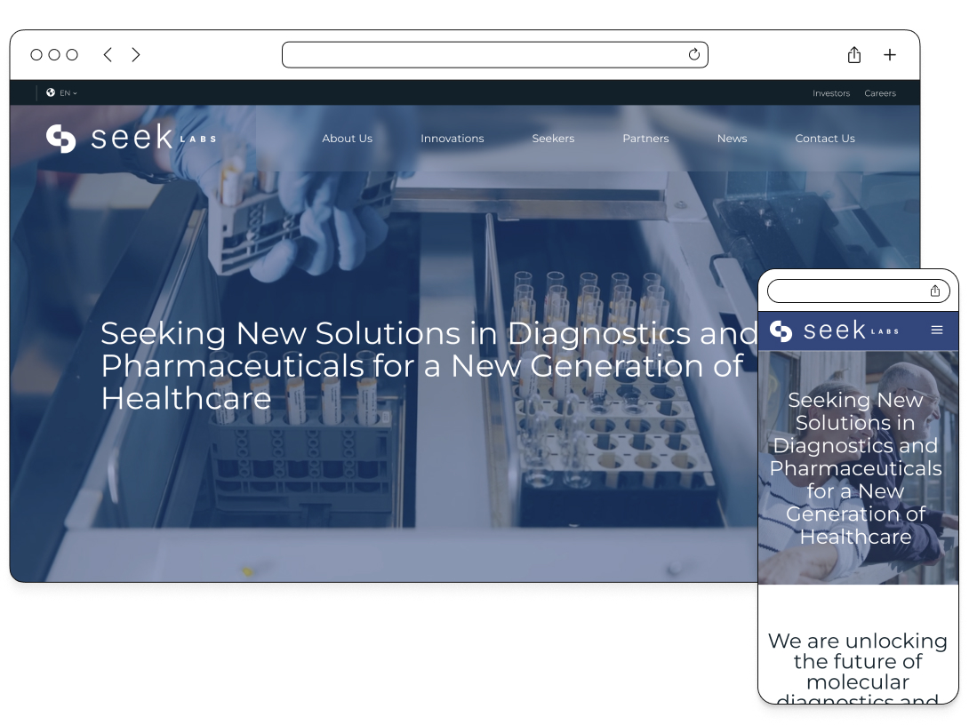 Seek Labs displayed in a mockup browser and mobile device